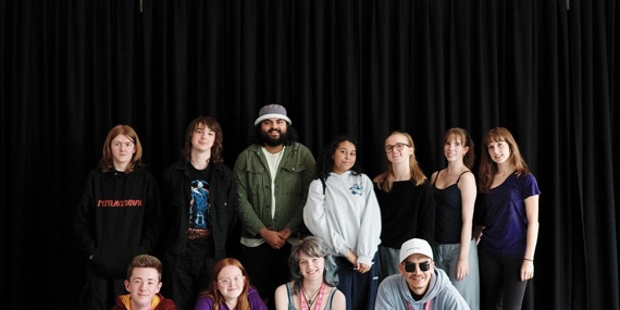 Image: group of drama students in two rows posing for picture